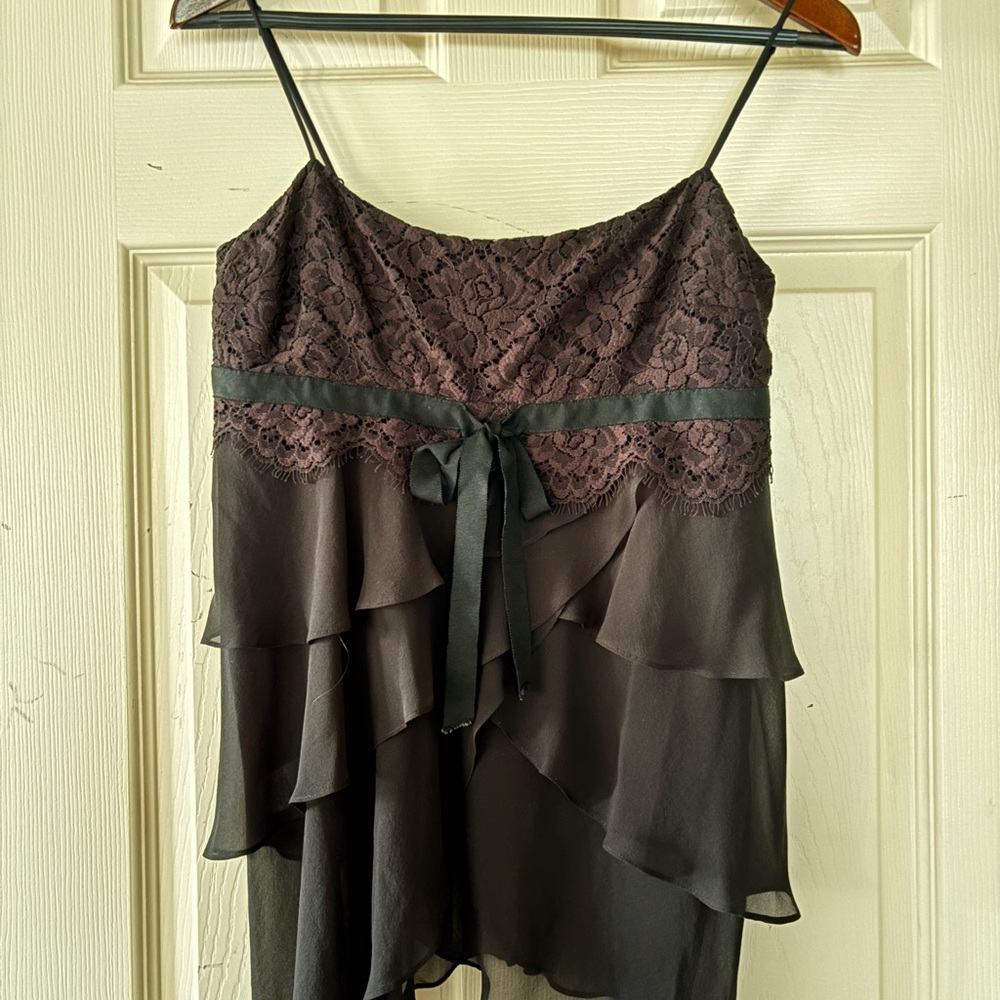 BCBGMaxAzria Black Lace & Silk Tiered Camisole